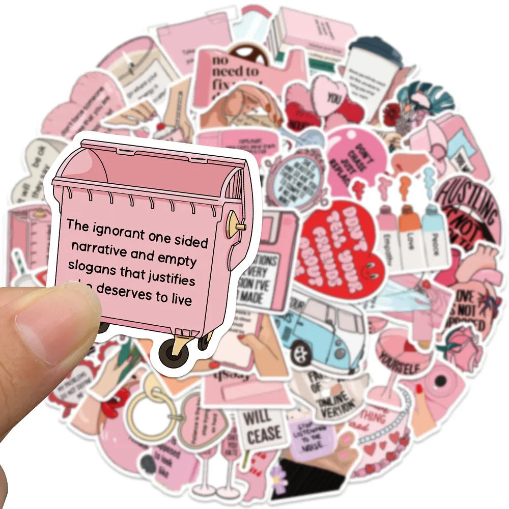 50pcs Aesthetic Cartoon Pink Motivational Stickers Positive Inspirational Stickers For Laptop Luggage Guitar Waterproof Decals