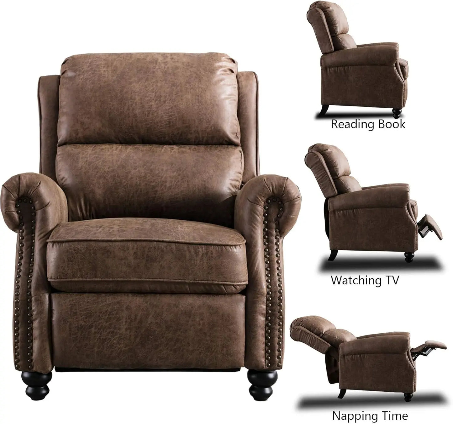 Recliner Chair Faux Leather Armchair Push Back Recliner with Rivet Decoration Single Sofa Accent Chair for Living Room