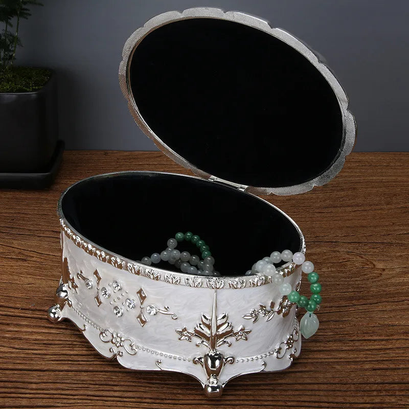 European-style Luxury Zinc Alloy Jewelry Box Vintage Oval Trinket Case Storage Keepsake Box Christmas Birthday Gift