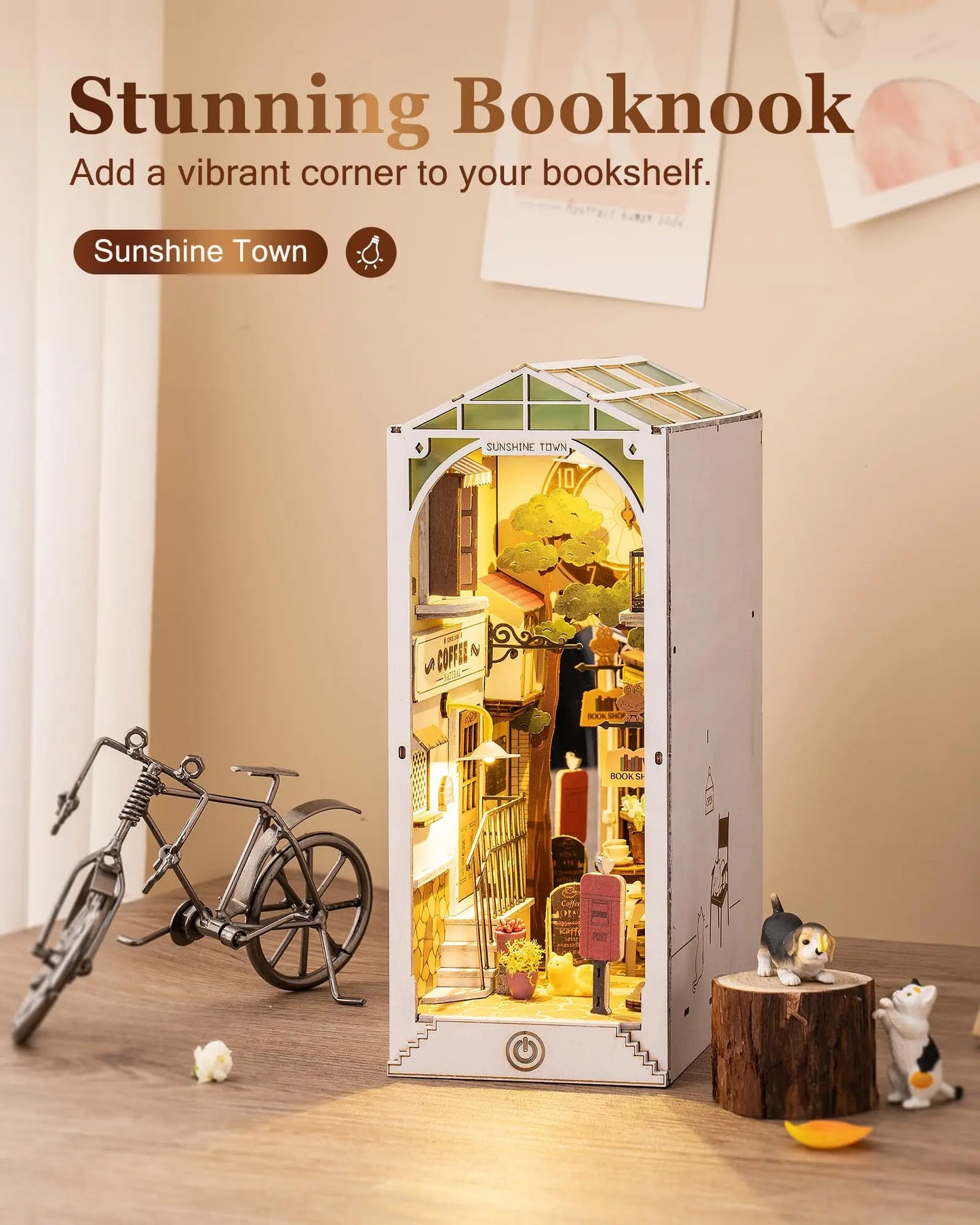 Rolife DIY Book Nook Kit 3D Wooden Puzzle Bookshelf with LED Bookend Diorama Miniature Set Crafts Hobbies Gifts for Adults Teens