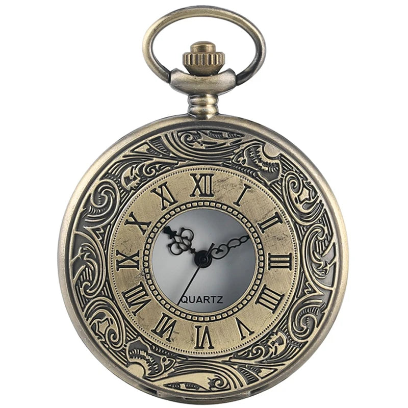 Pffee Roman Numerals Quartz Antique Pocket Watch Chain Men Women Steampunk Vintage Clock Reloj One Piece Best Gift For Men Women