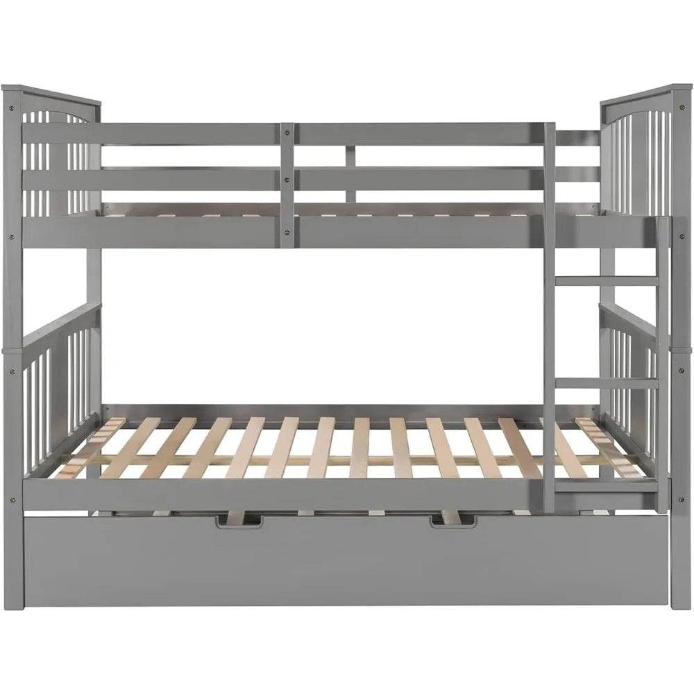 Full Bunk Bed, for Adults Kids Teens, Detachable Wood Full Bunks Bed Frame with High Length Guardrail,Solid Wood Bunk Beds