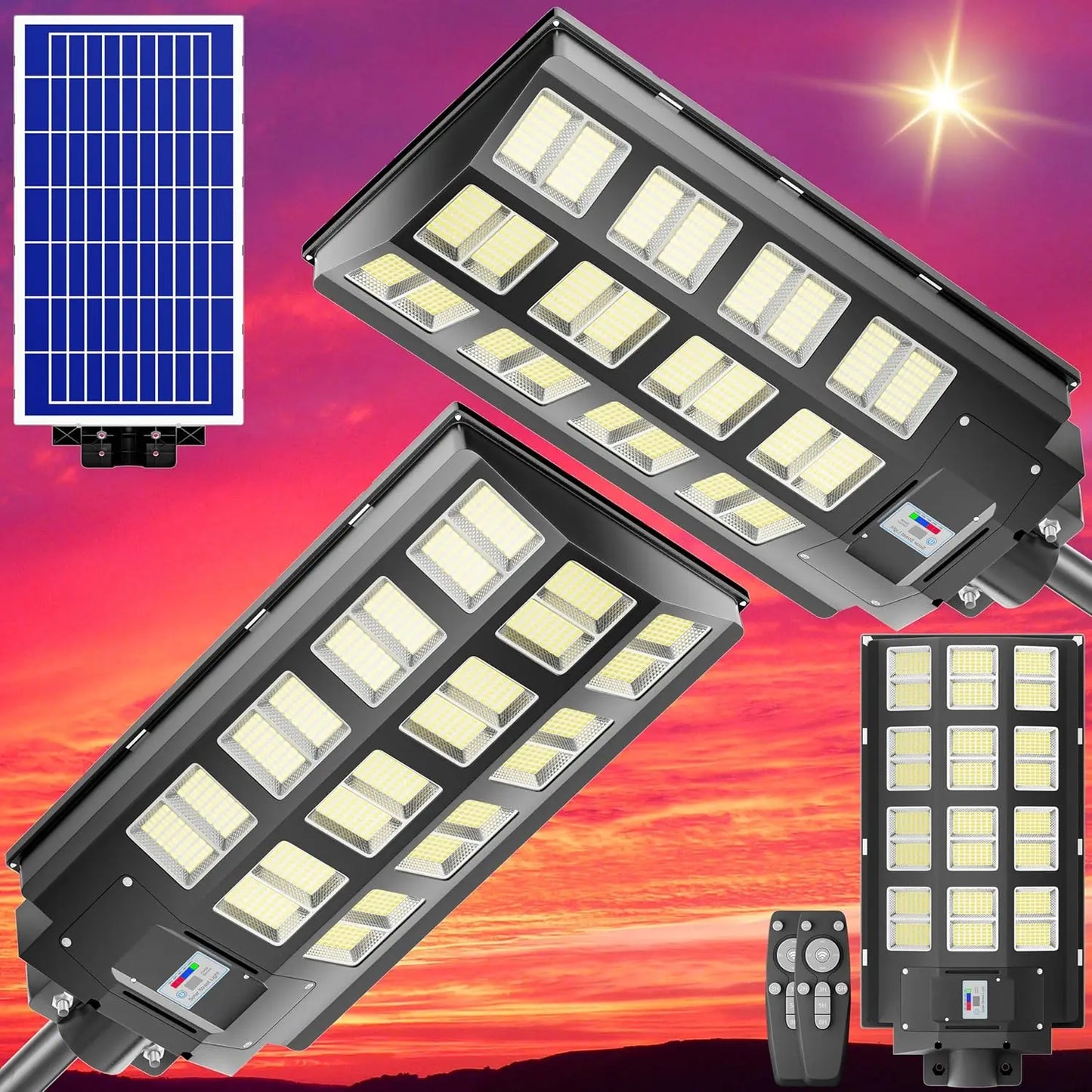 Lights Outdoor 240000 Lumens Solar Flood Lights with Remote Control & Motion Sensor, Waterproof IP66 Dusk to Dawn Solar Lights