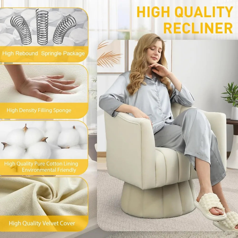 360 Degree Swivel Chair,Modern Lounge Sofa Round Barrel Chair,Fluffy Velvet Fabric Chairs for Home Sofa Living Room