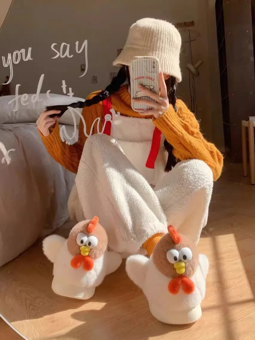 Funny 3D Chicken Cotton Home Slippers Women Ins For Household Indoor Cute And Warm Winter Fur Shoes For Women Home Shoes