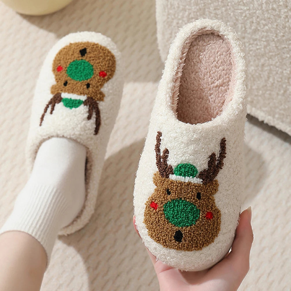 Christmas Deer Slippers Slip-On Comfy House Slippers Women Men Bedroom Slipper Women Fuzzy Fluffy Slippers for Christmas Gift