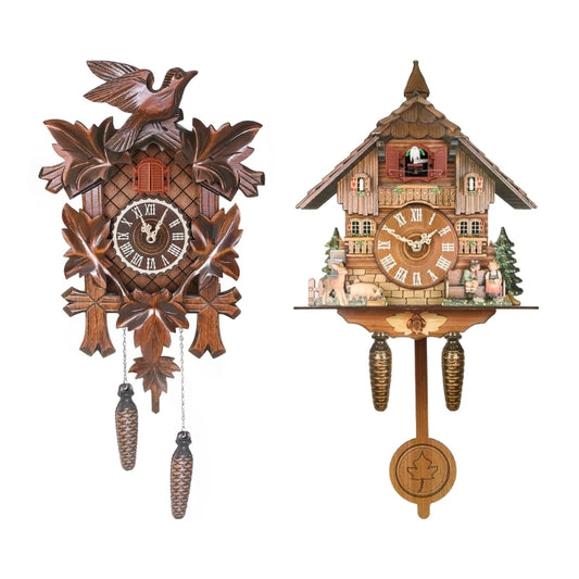 Wooden Wall Clock Cuckoo Antique Pendulum Hanging Handcraft Swing Alarm Watch Home Restaurant Bedroom Decoration