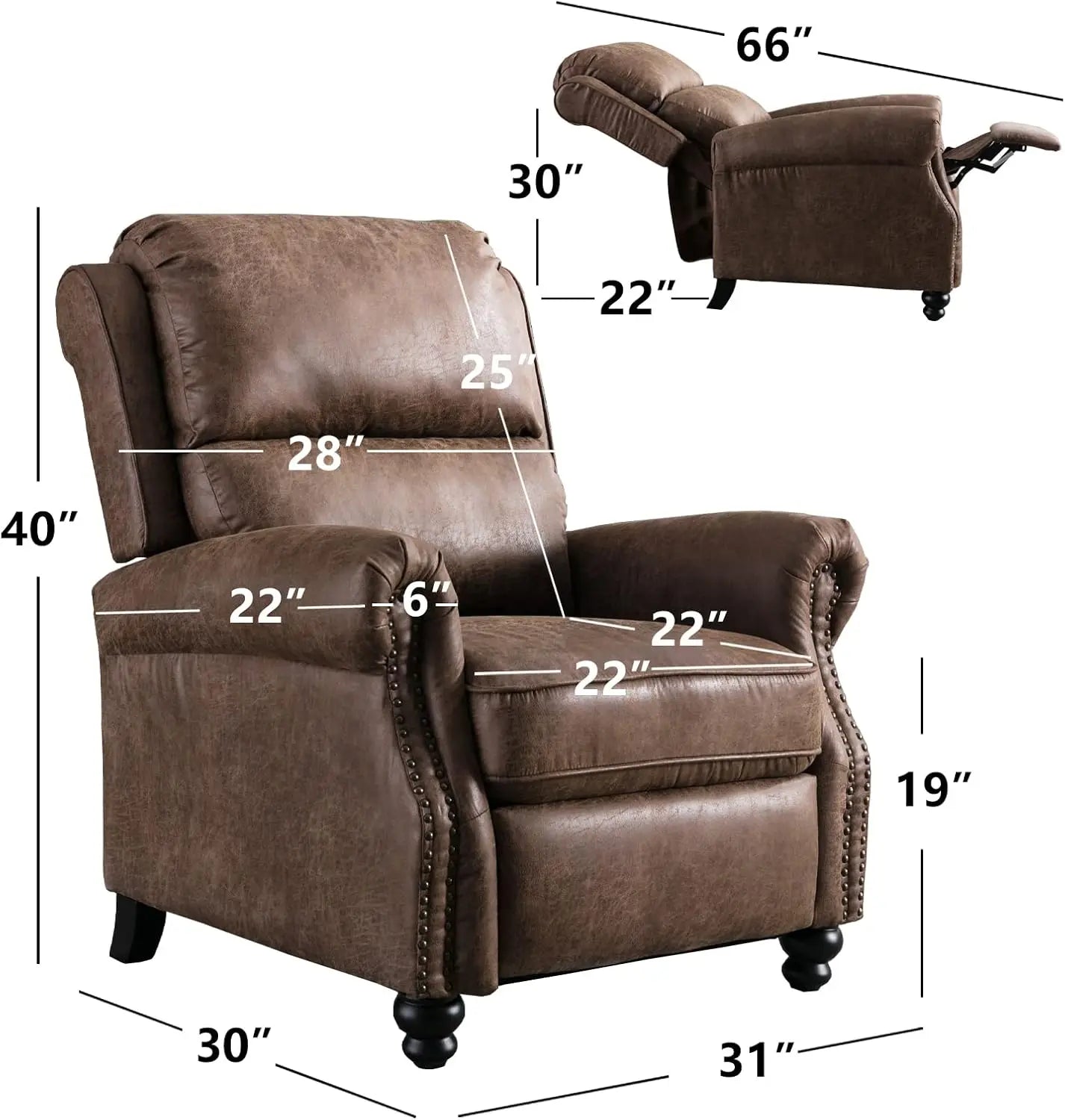 Recliner Chair Faux Leather Armchair Push Back Recliner with Rivet Decoration Single Sofa Accent Chair for Living Room