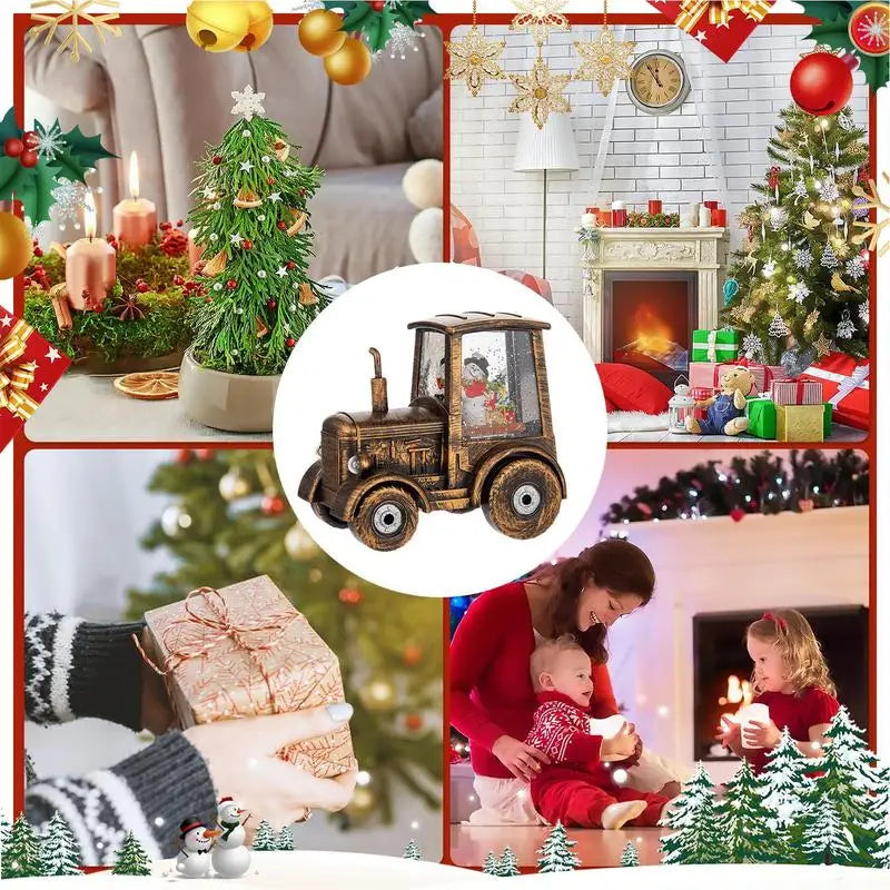 Christmas Snow Globes Vintage Bronze Tractor-Shaped Santa Claus Snowman Christmas Lantern Christmas Centerpiece Table