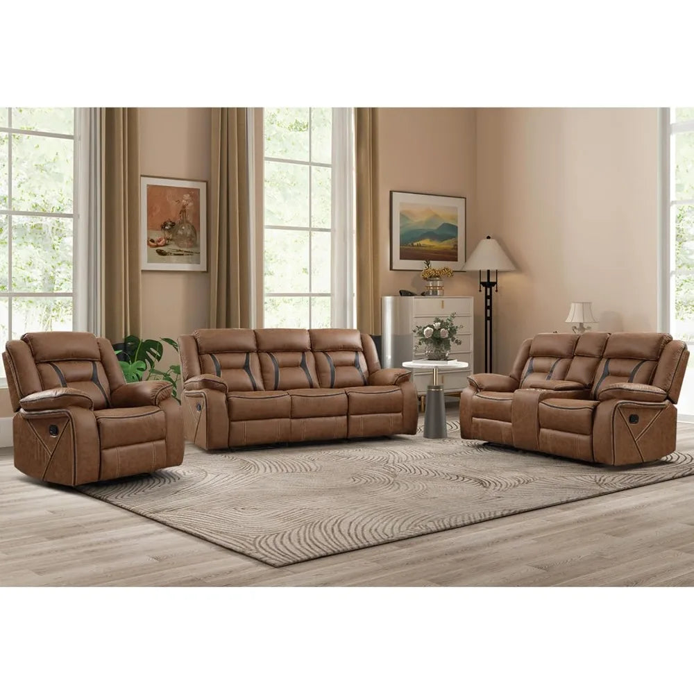 Faux Leather Recliner Sofa Furniture Set for Living Room, Recliner Chair, Manual Loveseat (Recliner+Loveseat+Sofa)