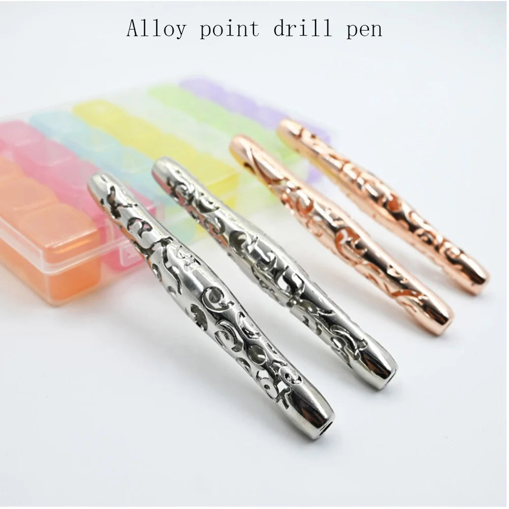 Diamond painting dot drill pen alloy pattern hollow accessories clay drill tray tool cross stitch embroidery kit children storag