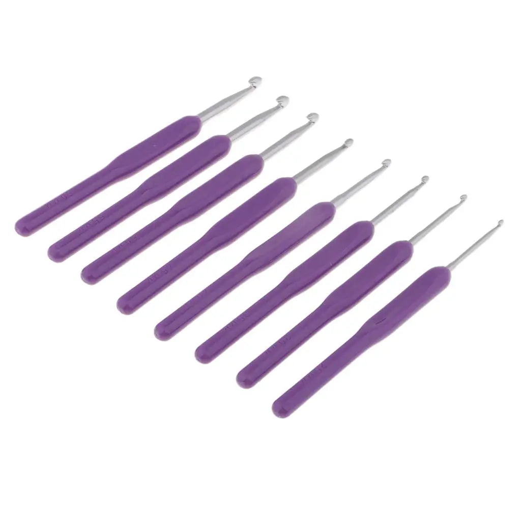 8Pcs/set Aluminum Crochet Hooks with Purple Soft Grip Handle Assorted Sizes 2.5-6.0mm