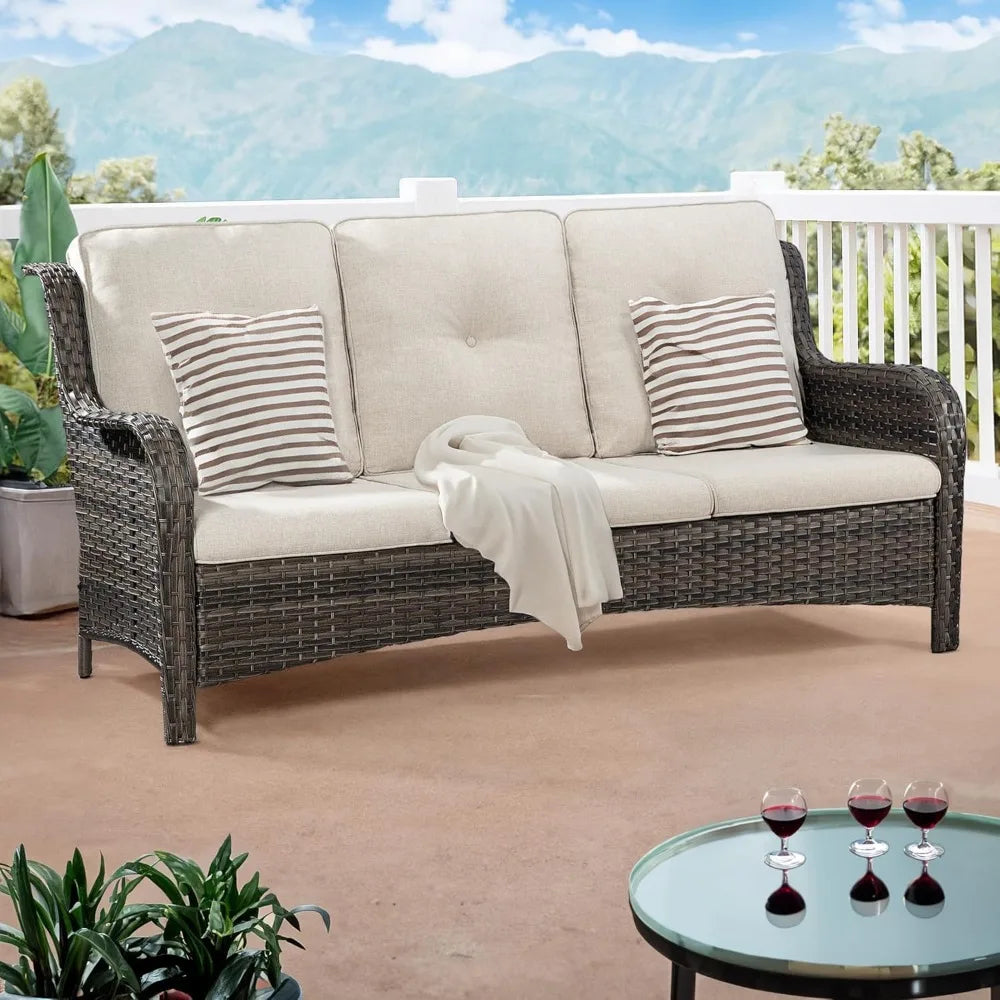 Wicker Patio Furniture Set,  2 Swivel Rocker Chairs, 2 Ottomans and 1 Side Table, Outdoor Furniture Patio Conversation Sets