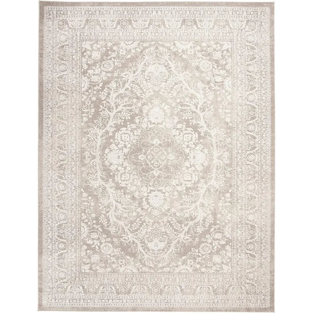 Reflection Collection Area Rug - 9' x 12', Beige & Cream, Boho Tribal Distressed Design, Non-Shedding & Easy Care, Carpet