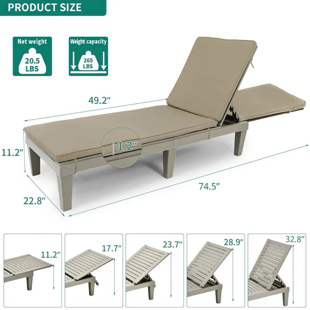 Patio Chaise Lounge Set of 2,Lounge with Cushion & Adjustable Backrest for Backyard, Poolside, Lawn, Waterproof & Easy Assembly