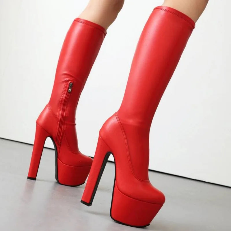 Autumn and Winter New style fashion high-heeled Women's Boots black sexy zipper waterproof Square heel Women's Boots high 17cm