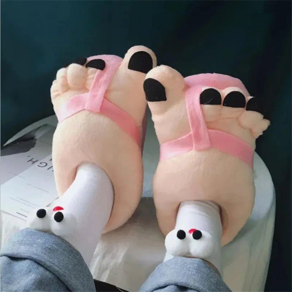 Men Women Winter Slippers Big Feet Creative Couples Funny Slippers House Slides Home Soft Warm Cotton Slider Slippers