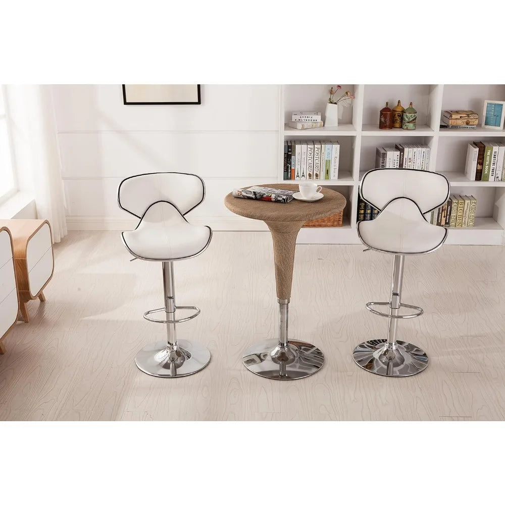 Bar Chairs, Cushioned Leatherette Upholstery Airlift Adjustable Swivel Barstool with Chrome Base, Set of 2, Bar Chairs