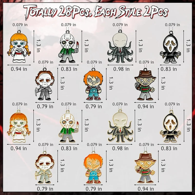 28Pcs Horror Classic Movie Character Charms Halloween Enamel Pendants For Jewelry Making