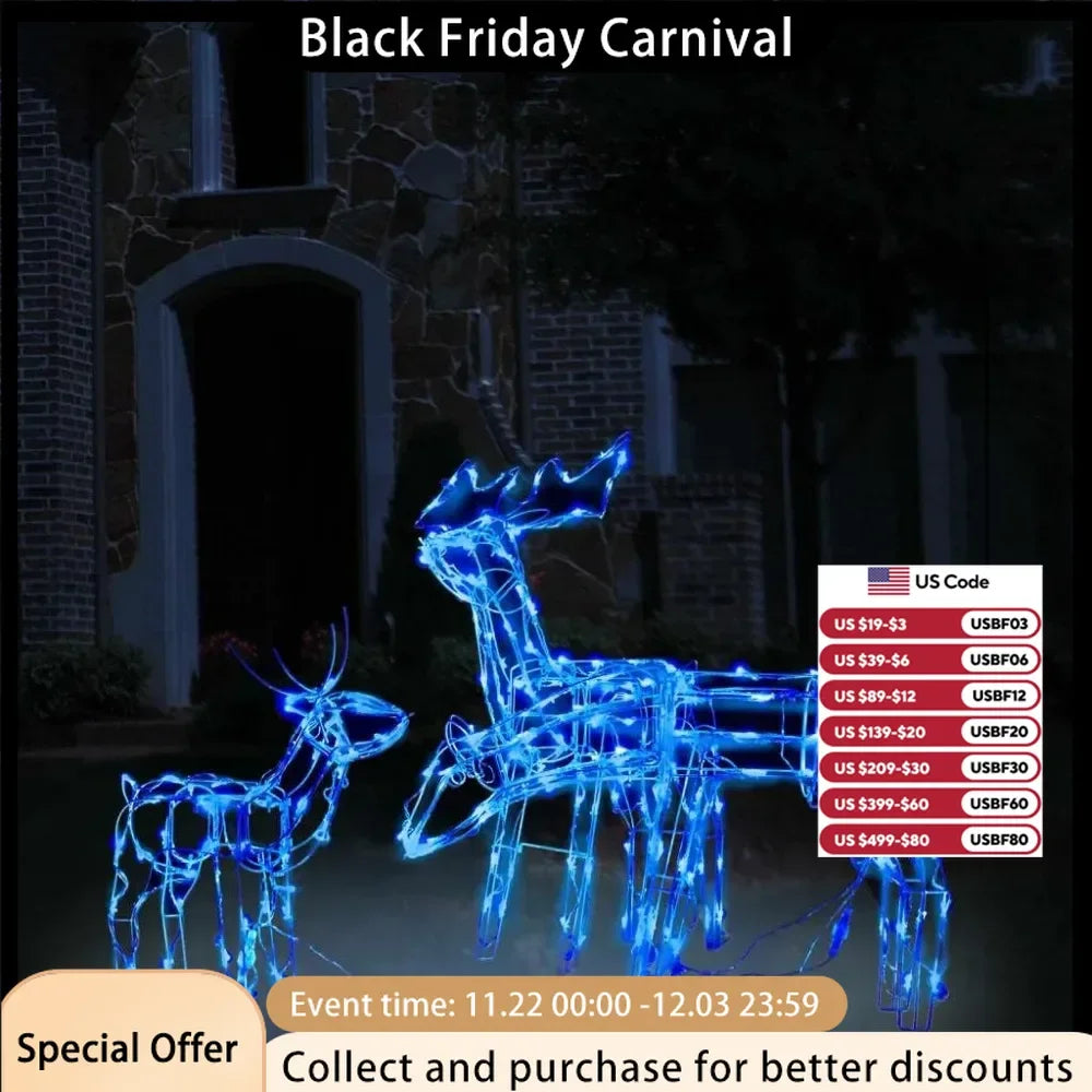 27x15x32 in 3-piece LED Outdoor Christmas Decoration, Reindeer Christmas Decoration Home Outdoor Lighting Reindeer Outdoor Blue