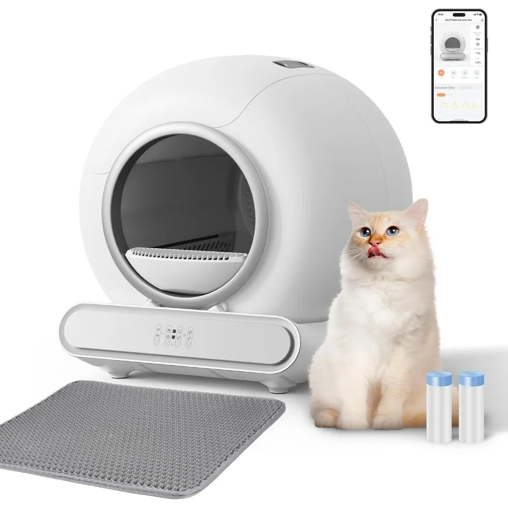 Self Cleaning Litter Box, 65L+9L Large Capacity Automatic Cat Litter Box Self Cleaning for Multiple Cats, Safety Protection