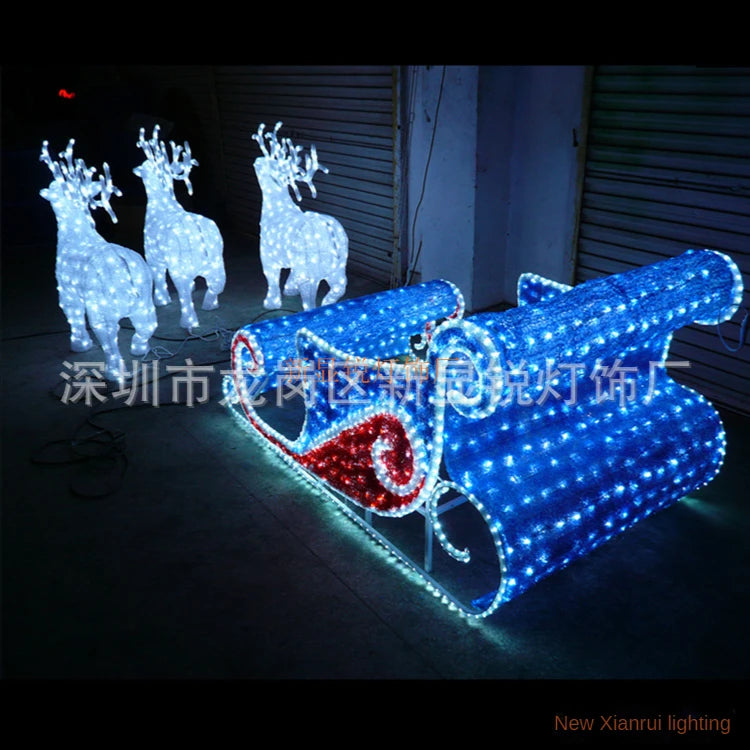 LED Lights Christmas Reindeer Decorations Lamps Sled Iron Decorative Lighting Home Decor Luxury  Outdoor Waterproof