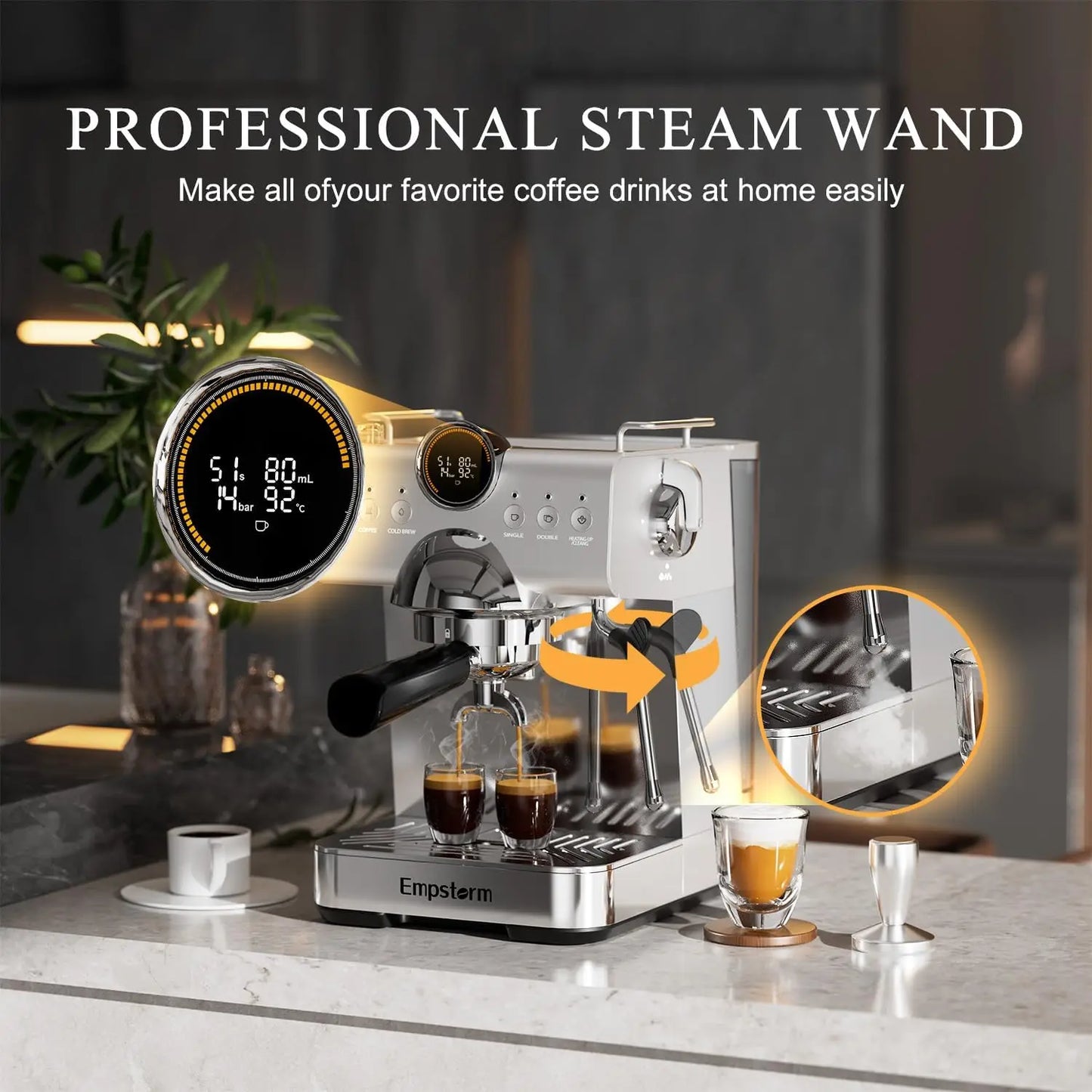 Cold Brew, 20 Bar Hot and Cold Espresso Maker Cappuccino Machine with Milk Steam Wand, Easy to Use & Clean, Expresso