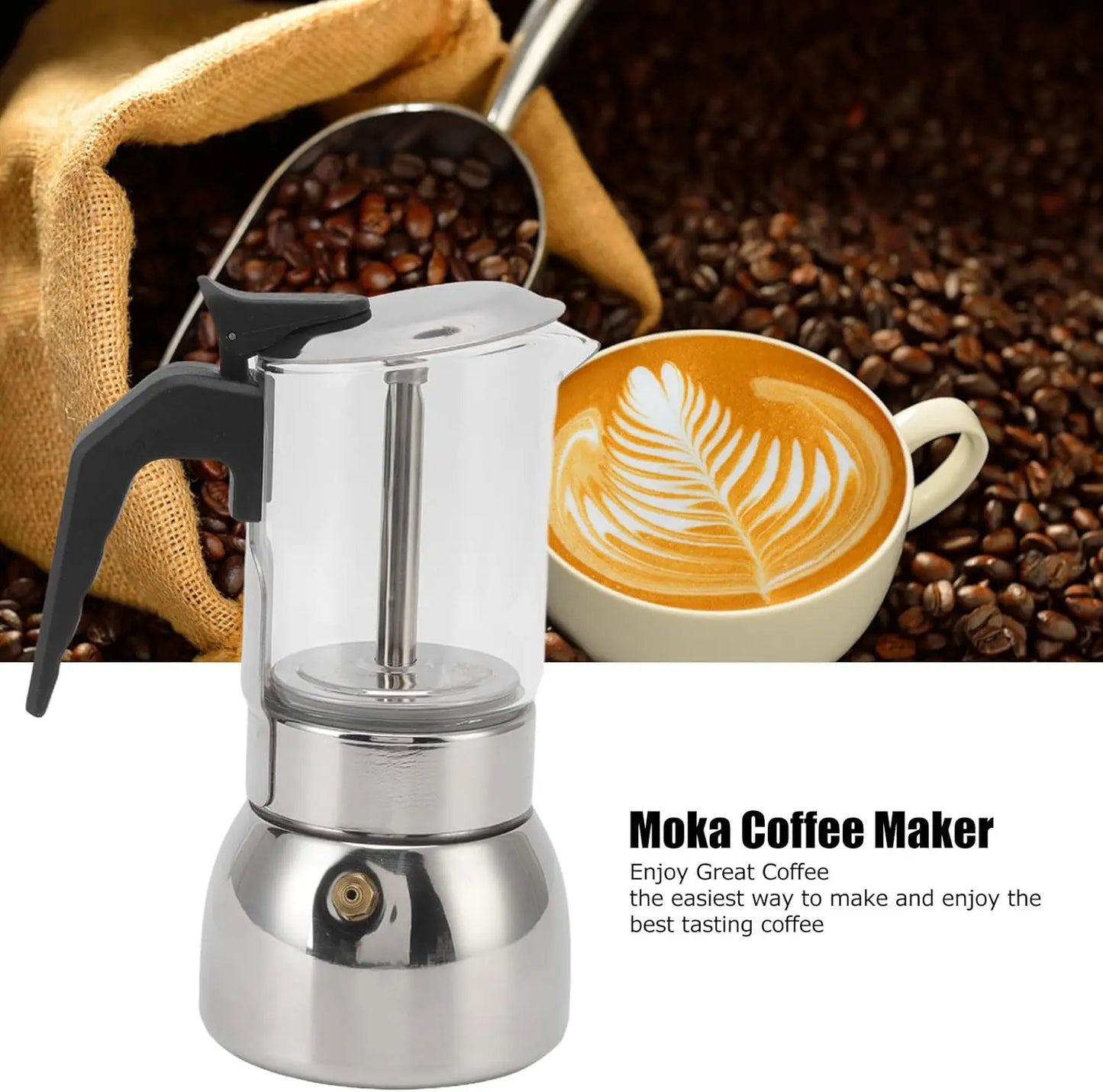 Glass Moka Pots Washable Stovetop Espresso Coffee Maker Stainless Steel Classic Italian Mocha Pot Portable Cafe Camp 200ML