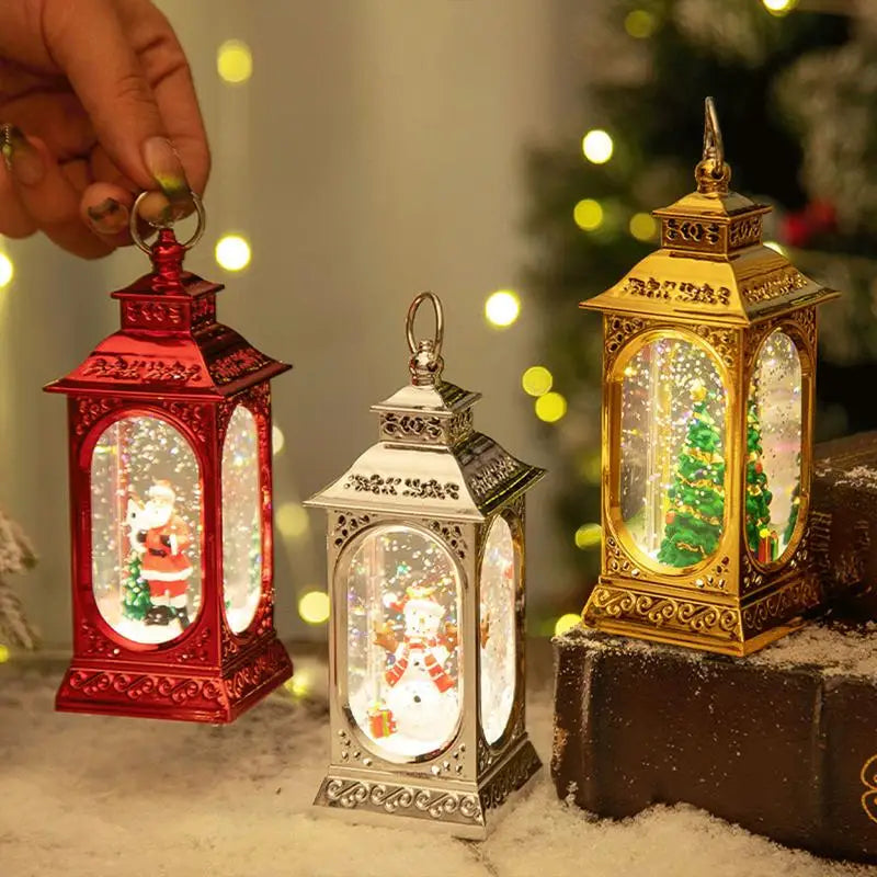 Christmas Snow Globe Lantern Snow Crystal Ball Christmas Vintage Lantern Night Light Portable Christmas Lantern Desktop