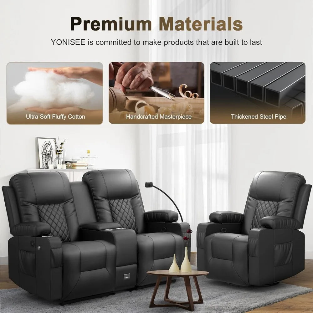 Living Room Furniture Set, Recliner2 Seate and 360° Swivel Recliner Chair with Massage,Luxur Reclining Sofa 2PC SetforLivingRoom