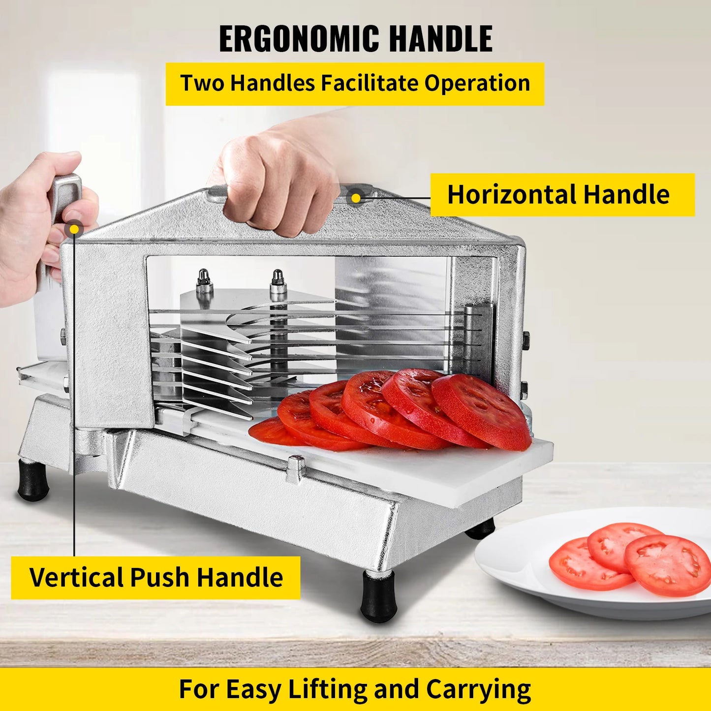 VEVOR Commercial Tomato Slicer 3/8" Heavy Duty Tomato Slicer Tomato Cutter w/ Built in Cutting Board for Restaurant or Home Use