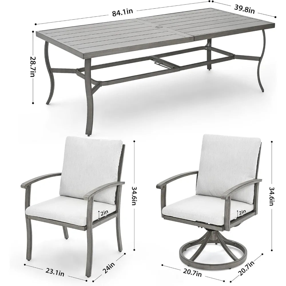 Aluminum 9 Piece Patio Dining Sets, Patio Furniture Sets, 2 Swivel Dining Chairs, 6 Reg. Dining Chairs, Aluminum Furniture Sets