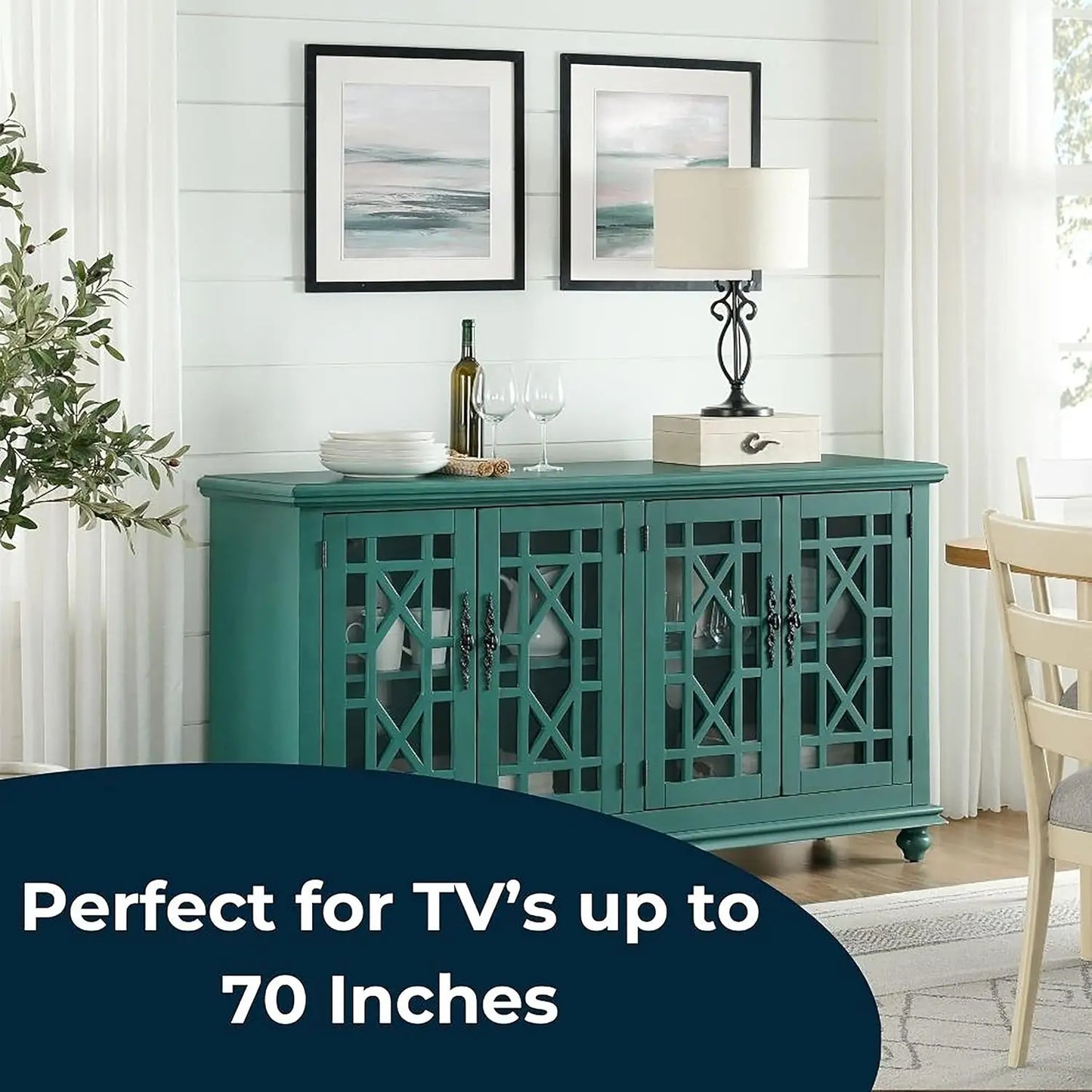 Svensson Home Elegant TV Stand, 63" W x 35" H, Antique Teal-Green