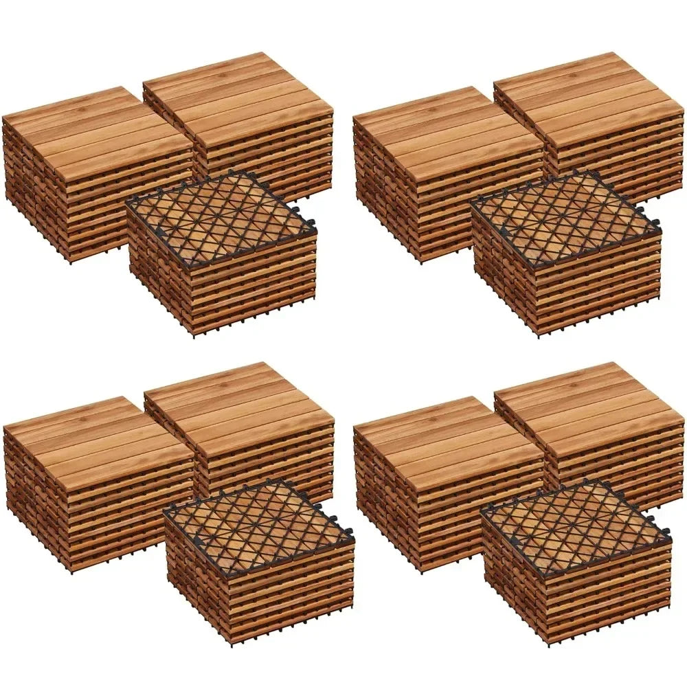 Garden flooring, 10PCS Acacia wood interlocking flooring for outdoor and indoor waterproofing, 12 x 12 inches, garden flooring