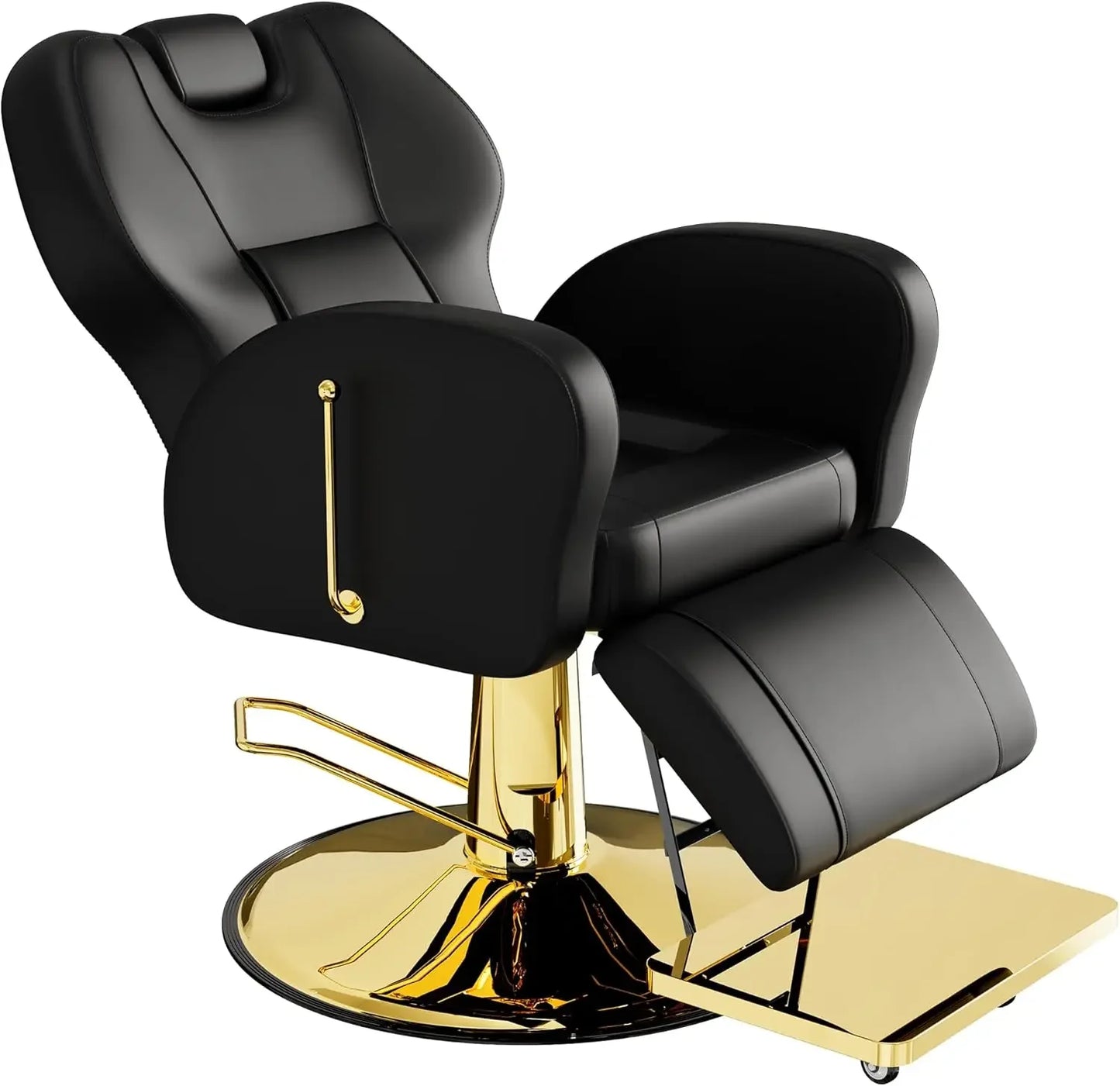 Barber Chair, Reclining for Hair Stylist, All-Purpose Hair Chair with Heavy-Duty Steel Frame, Shampoo Tattoo Chair