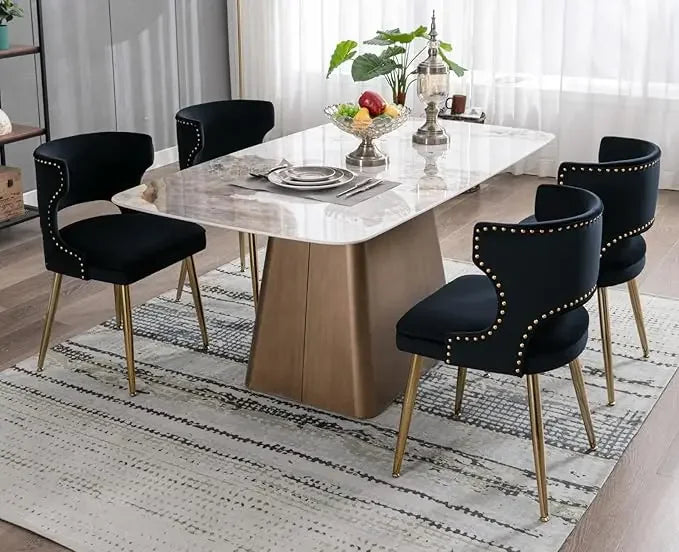 Velvet Dining Chairs Set of 4 Comfy Upholstered Dining Room Chairs with Gold Metal Legs Armless Side Chair, Dining Chairs Set