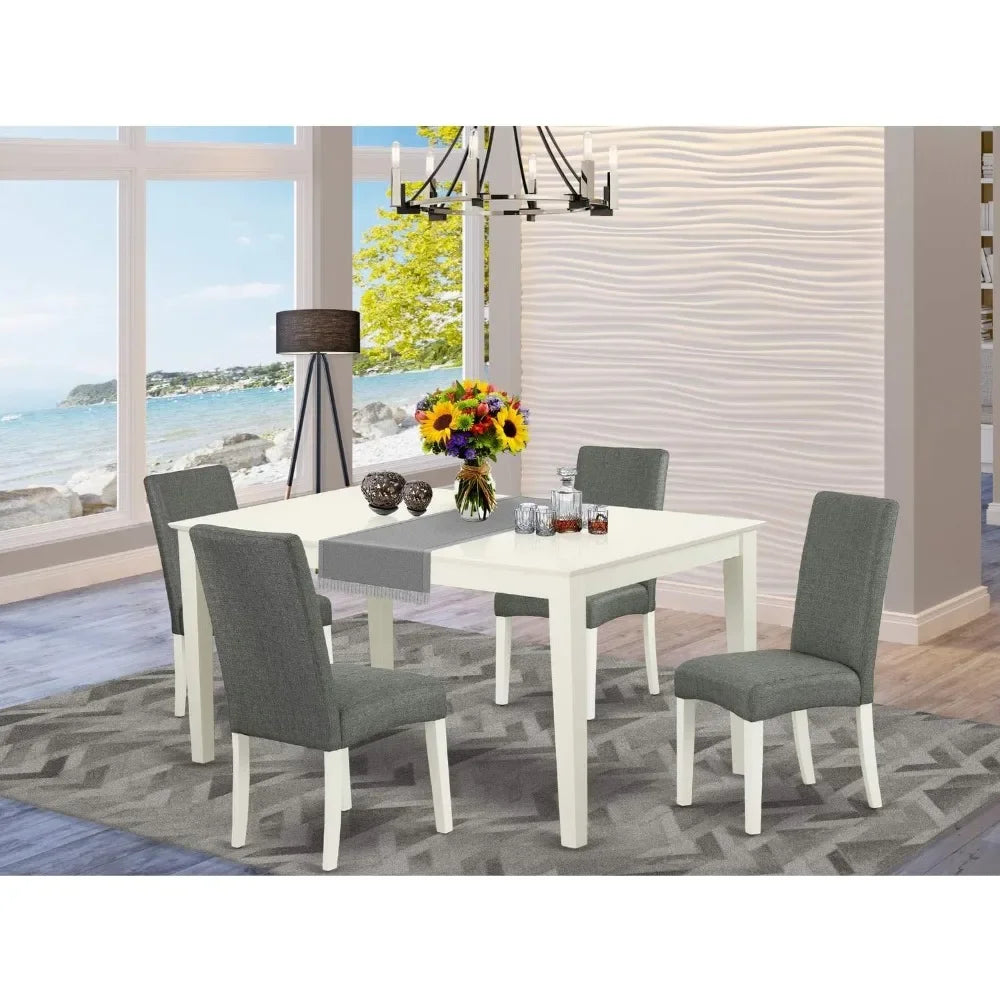 5 Piece Dining Table Set for 4 Includes a Rectangle Kitchen Table and 4 Gray Linen Fabric Parsons Dining Chairs, 36x60 Inch