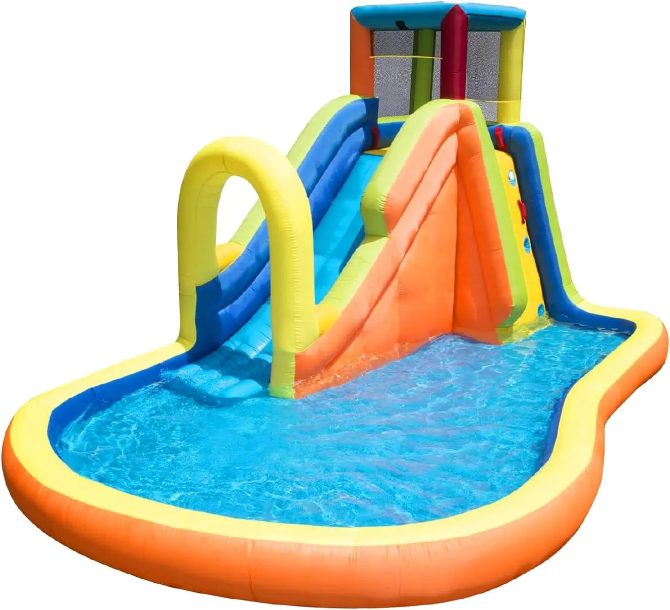 Party Slide Inflatable Water Park with Climbing Wall, Sprinkler, and Splash Pool