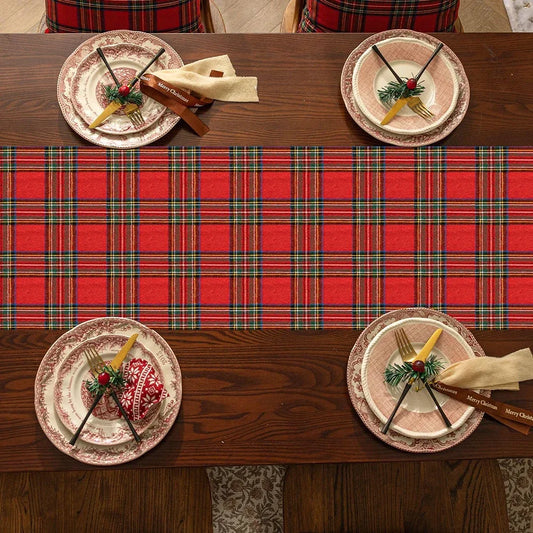 Cotton Polyester Red Green Thin Plaids Table Runner Christmas Dinning Table Decoration Luxury Table Runner Scottish Plaids