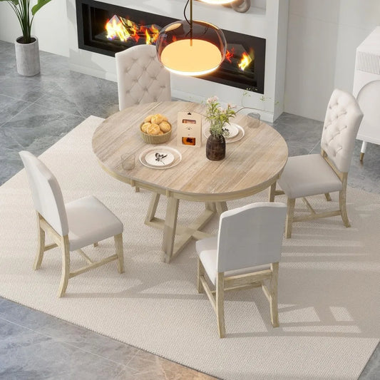 Dining Table and Chairs, 5 Piece Dinings Room Table Set with Extendable Table and Upholstered Chairs,Wood Dining Furniture Set