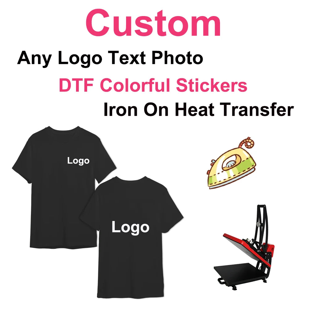 Custom DTF Gang Sheets Rolls Logo Picture for Iron on Heat Transfer Press Stickers for T-Shirts Clothing Thermal Patch DTF Vinyl