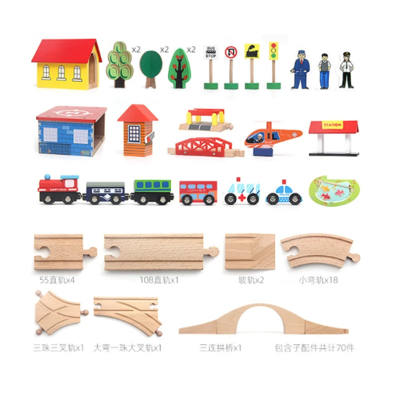 Wooden Train Track Apron Roundabout Set Wooden Railway Electric Magnetic Train Toy Free Splicing Toy Boy G4