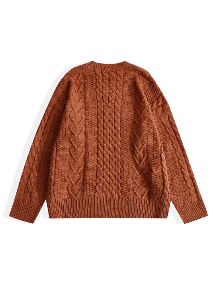 ONELINK Plus Size Sweater Autumn Winter 2022 Woolen Pullover Women Brown Twist Cable Pattern Knitting O Neck Oversize Clothing