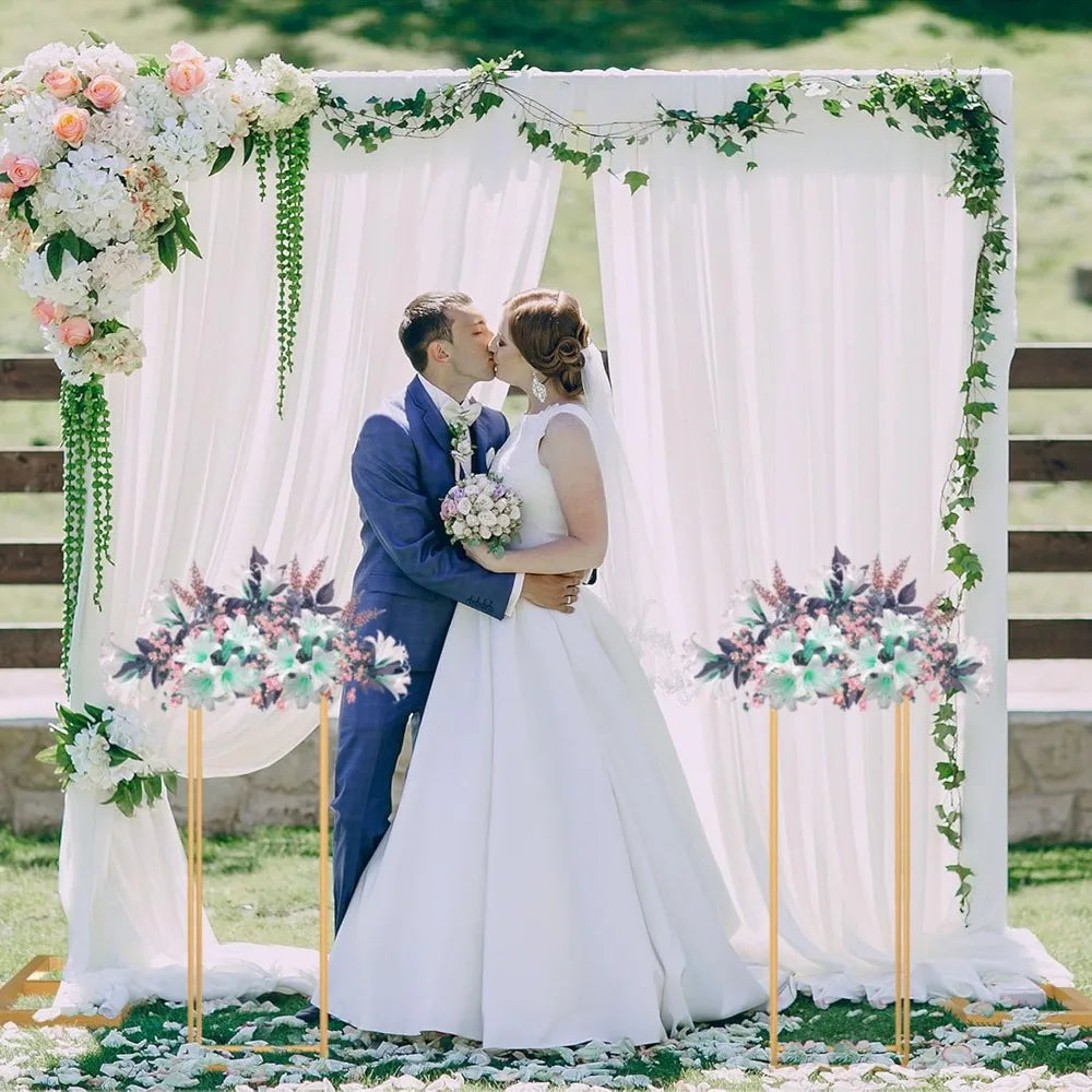 Wedding Arch Backdrop Stand, 7.2FT x 7.2FT Wedding Arches for Ceremony, Gold Balloon Arch Stand with Flower Stand for Wedding