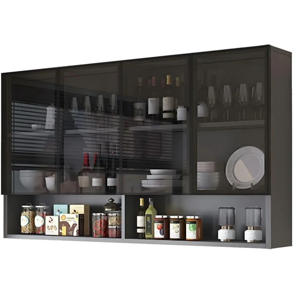 Wall Mounted Storage Cabinet with Glass Doors Wooden Display Stand Storage Cabinet for Kithen Dining Room Bathroom Office