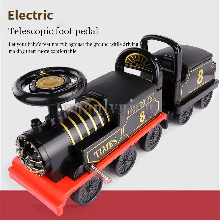 Child Electric Train Kids Riding Toy With Train Rail Car Sets Classical Model Baby Walker Stroller For Children's Christmas Gift