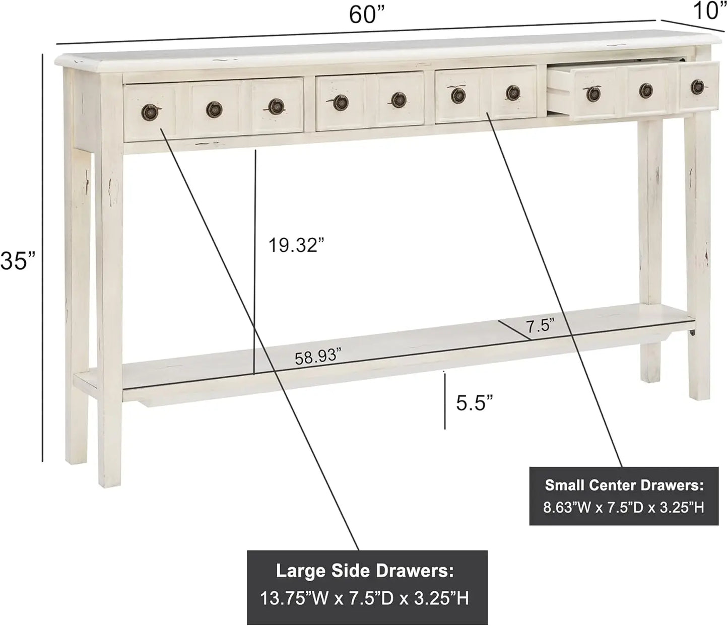 Furniture Sadie Cream Long Storage Console Table, Multicolor