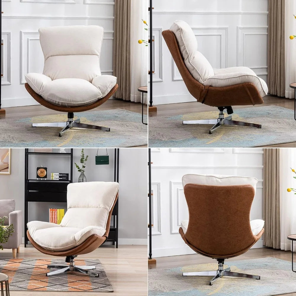 Swivel Accent Chair, Modern Linen Soft Foam Lounge Chair with High Back, Comfy Rocker for Living Room Bedroom Reading