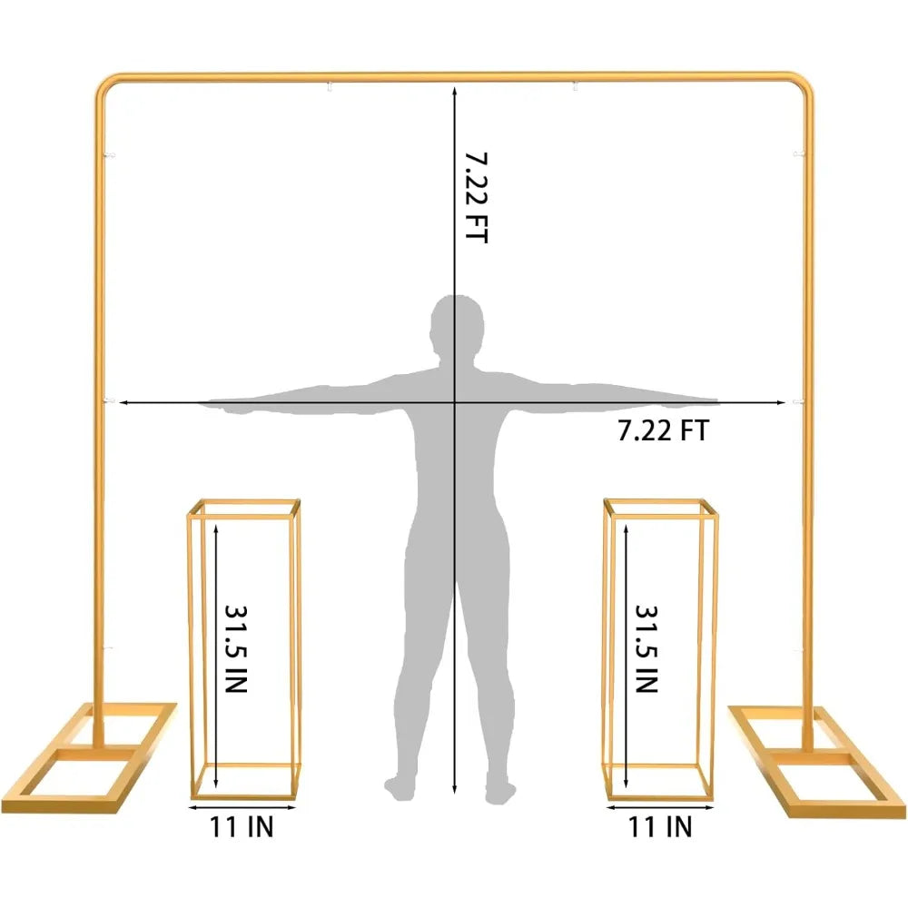 Wedding Arch Backdrop Stand, 7.2FT x 7.2FT Wedding Arches for Ceremony, Gold Balloon Arch Stand with Flower Stand for Wedding