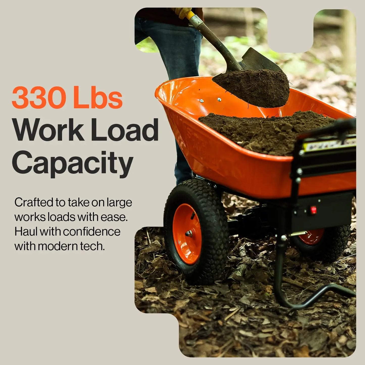 Wheelbarrow Utility Cart Electric 24V DC 330lbs Max Load Barrel Dump Material Debris Hauler (Amazon Exclusive)